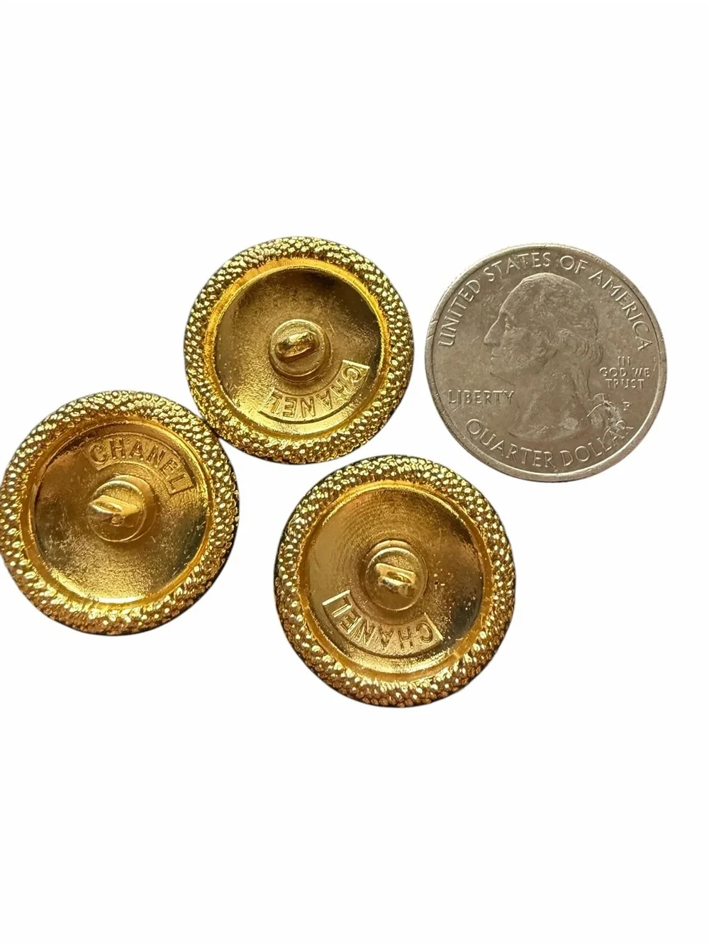 CHANEL Vintage 24K Gold plated Textured basketweave button Trio